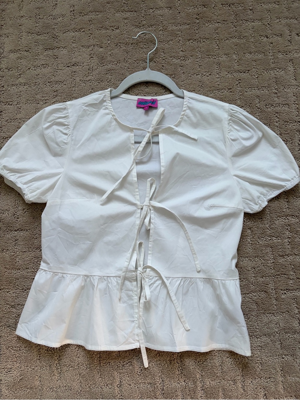 Edikted White Tie-Front Peplum Blouse